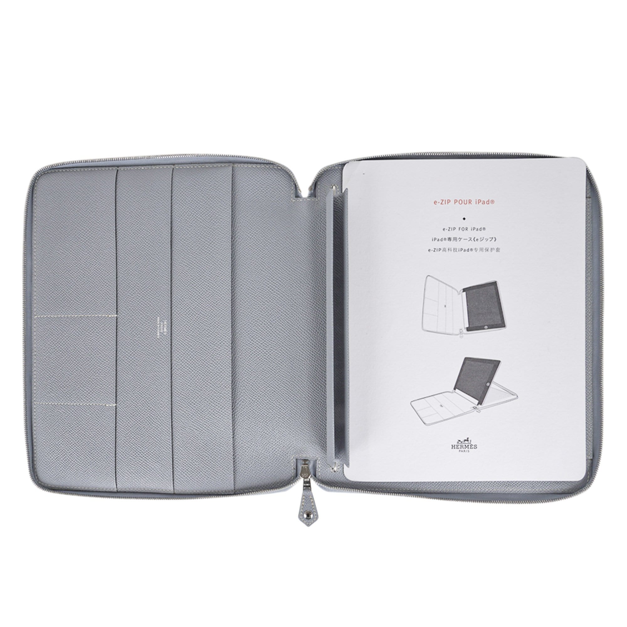 Hermes e-Zip iPad Notebook Cover Blue Glacier Epsom New | Mightychic