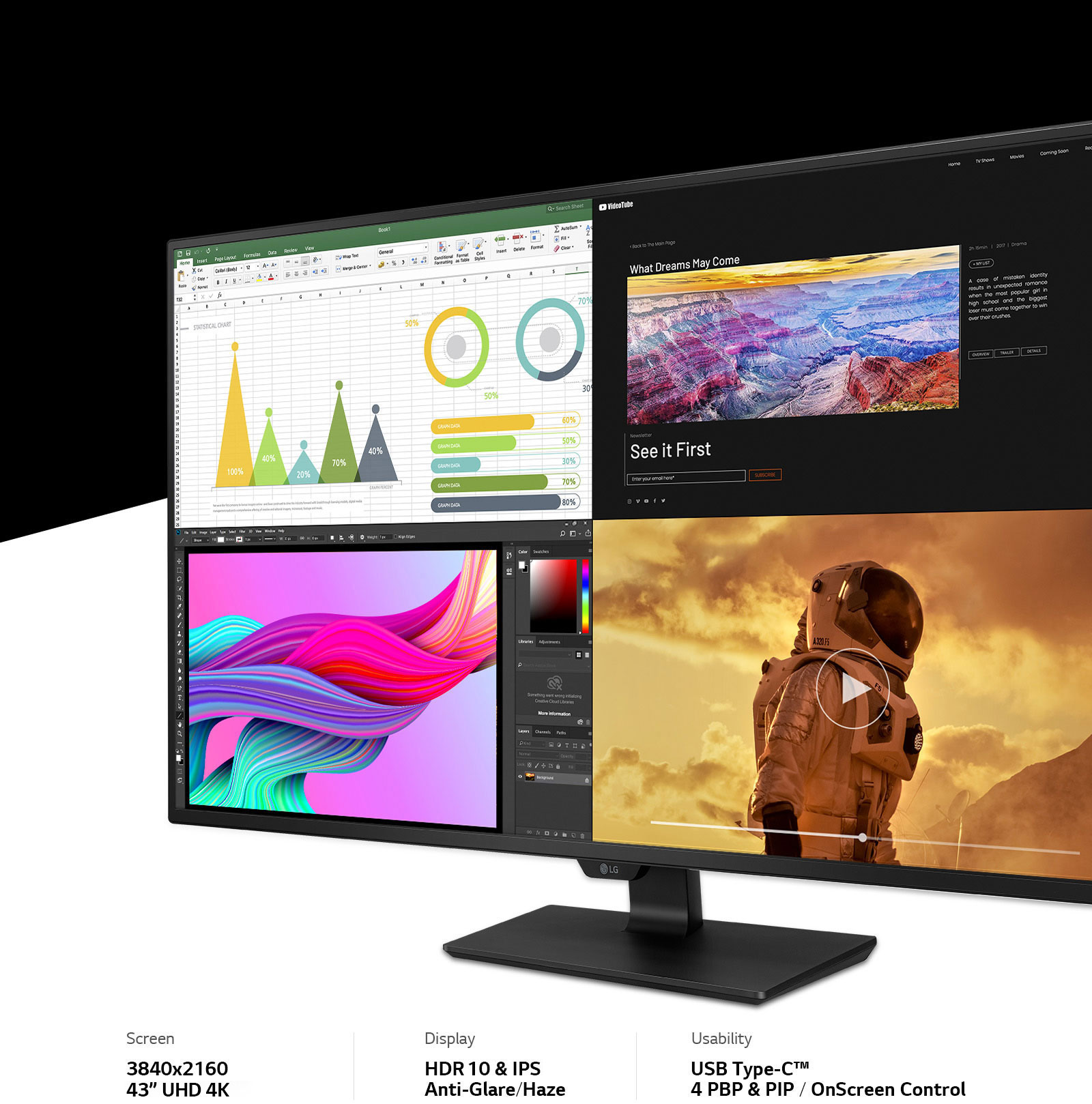 値下げ！】【部品取り用】LG 43UN700 液晶割れジャンク ①