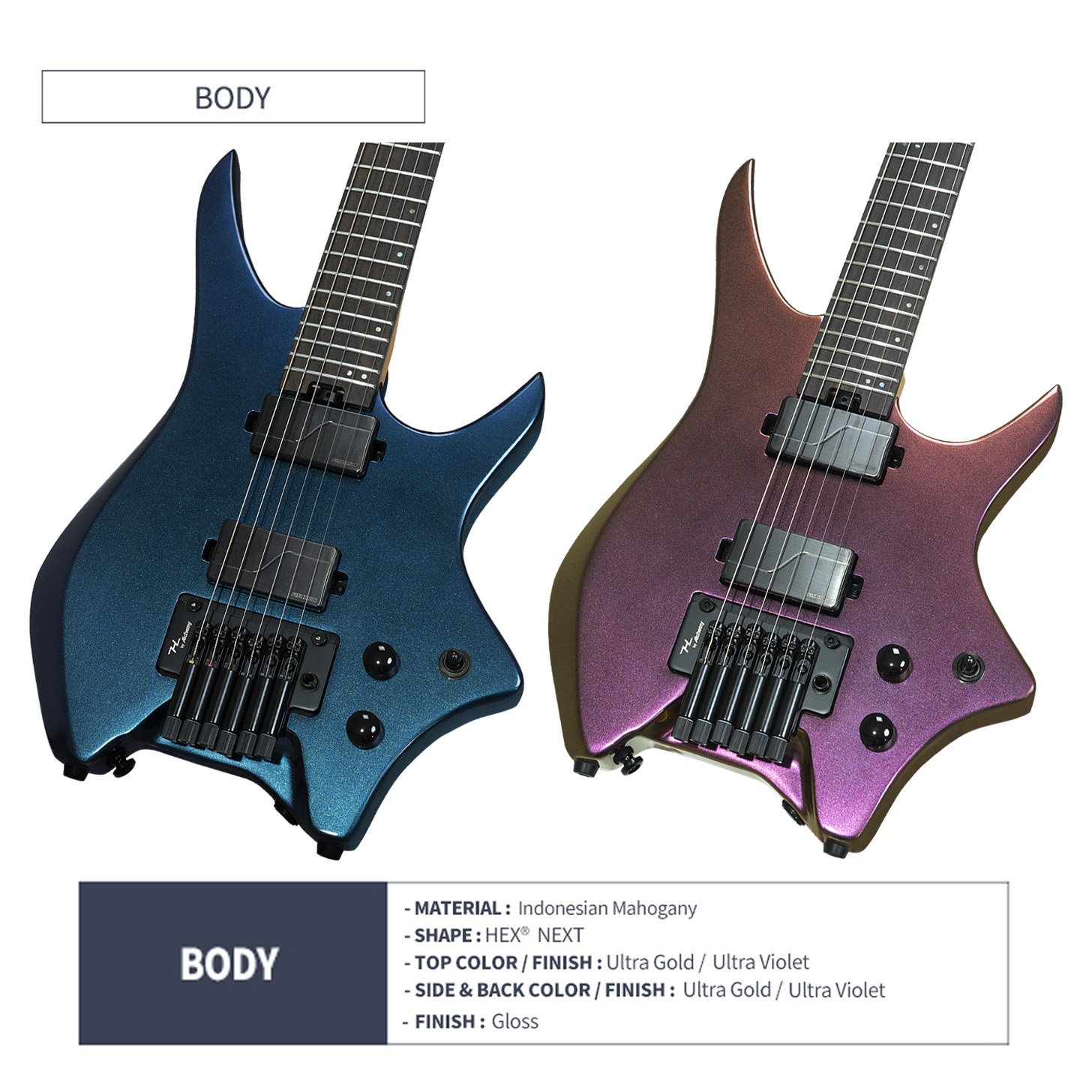 HEX N600 Headless Electric Guitar Gloss Finish with Gigbag – Tone