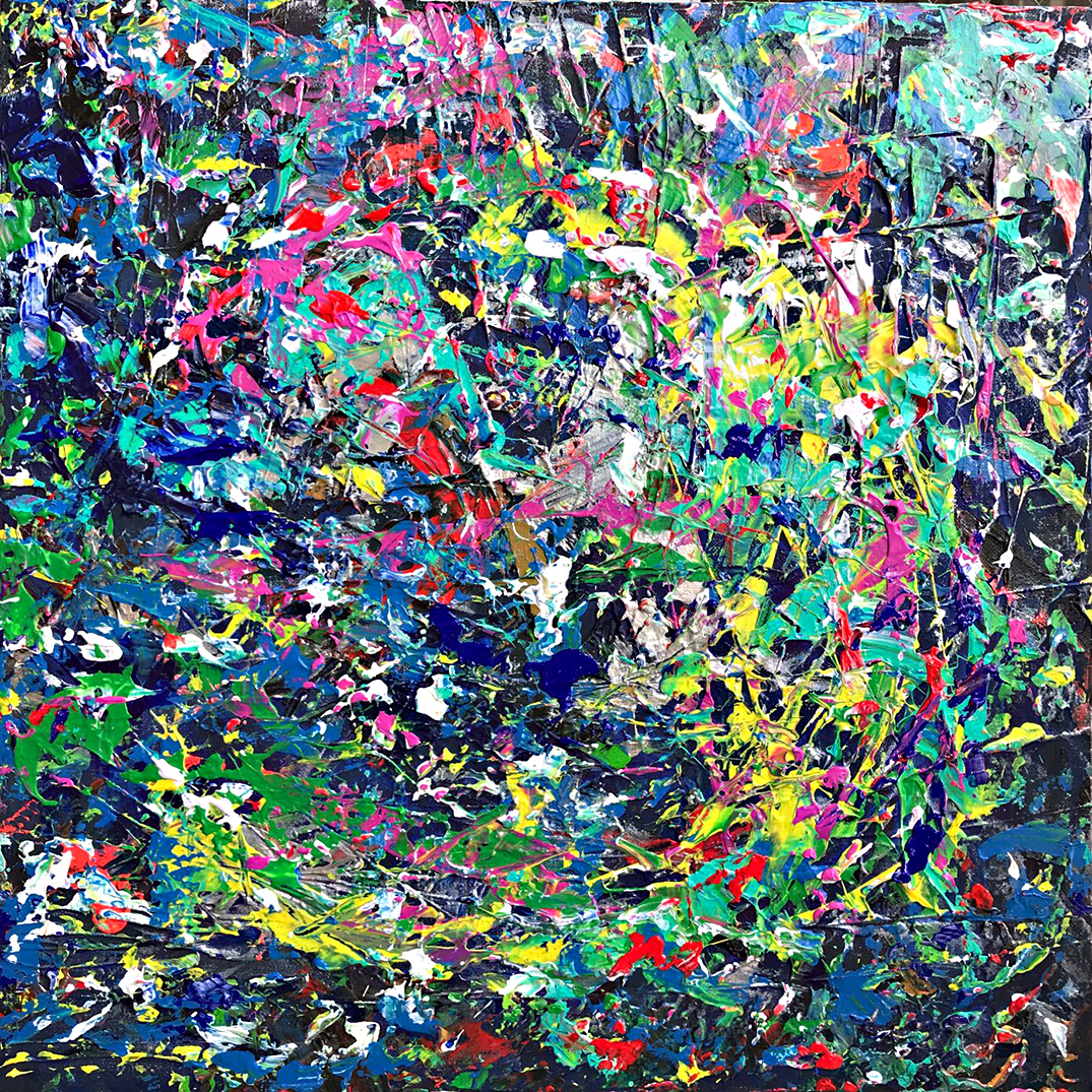 抽象アクリル画 多色使い 大きめ アクリル抽象画 多色使い