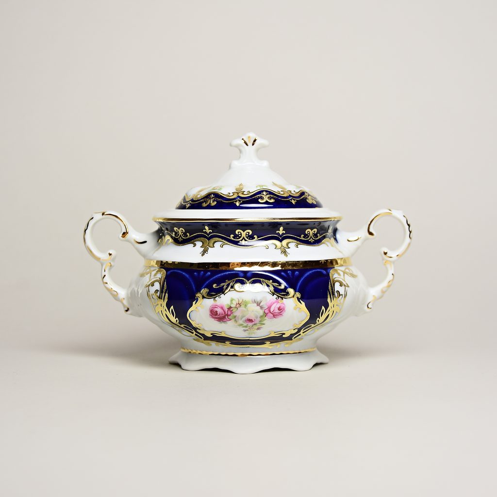 440: Tea set for 6 pers., Sonata, cobalt blue plus rose, Leander