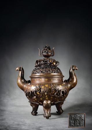 古銅 キリン人物のったり香炉 1166g タサオ 東さ8-0104② 古銅 キリン人物