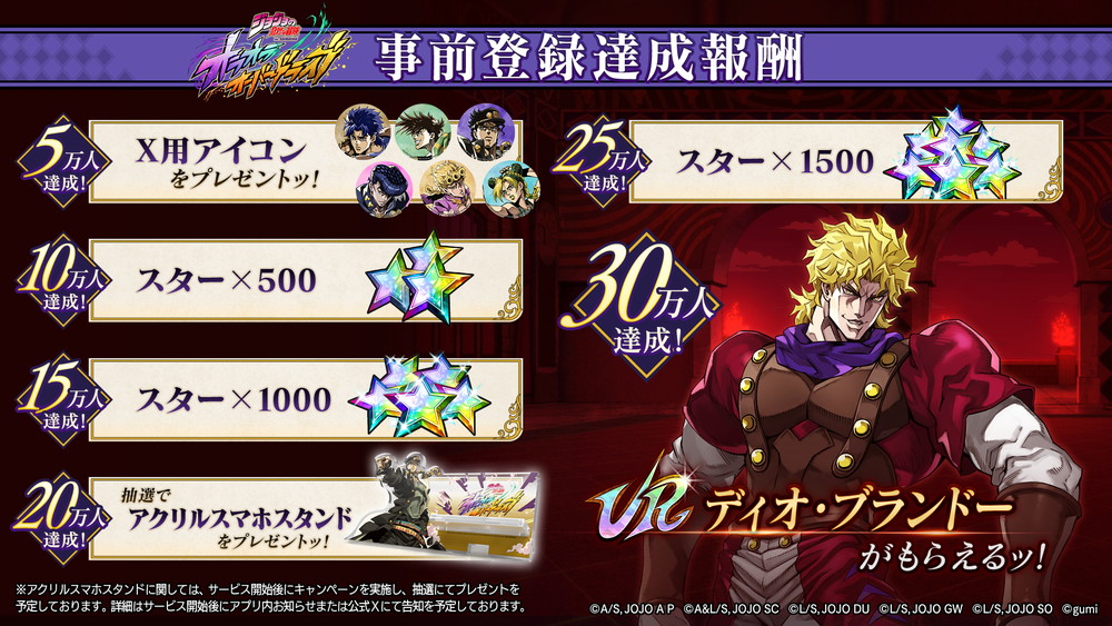 gumi、『ジョジョの奇妙な冒険 オラオラオーバードライブ』の事前登録