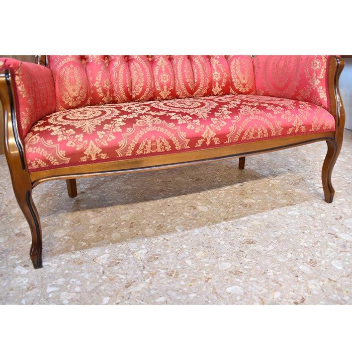 イタリア 二人がけソファ レッド ハイバック サロンソファ 猫脚 完成品