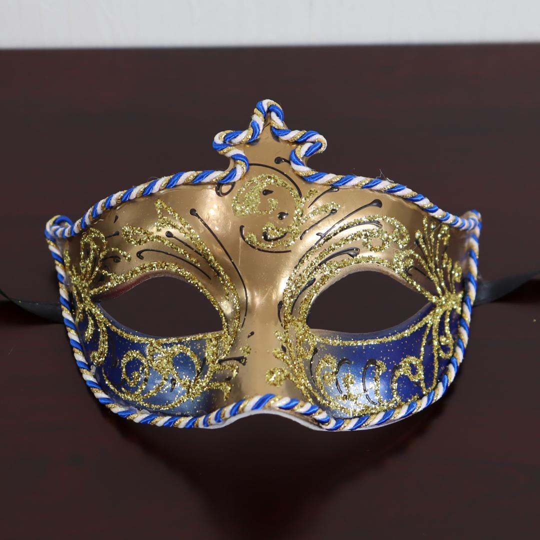 ベネチアンマスク カーニバルマスク 仮面 ハーフ ゴールド ブルー