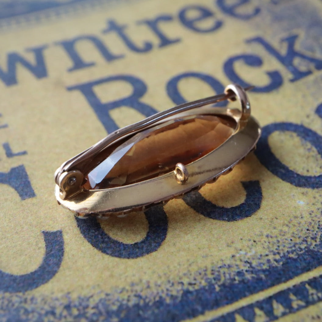 ヴィクトリアンブローチ マーキスカットシトリン＋シードパール