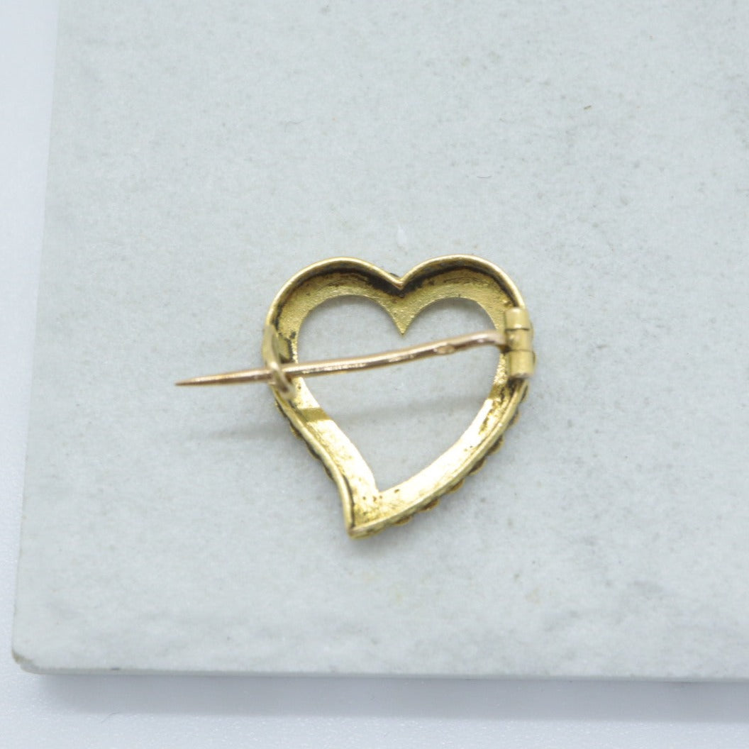 フランス18ctゴールド＋シードパール アンティークブローチ Heart