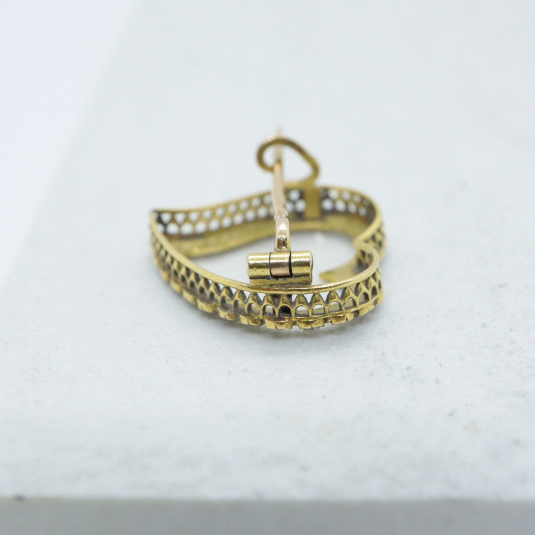 フランス18ctゴールド＋シードパール アンティークブローチ Heart