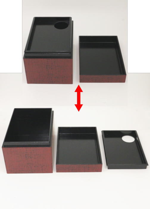 茶箱、根来塗木製と付属品9種付 茶箱、根来塗木製と付属品9種付