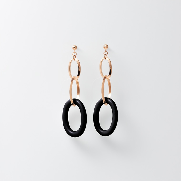 AL004]K18PGブラックカルセドニー/ピアス(ピンクゴールド): Hyacca