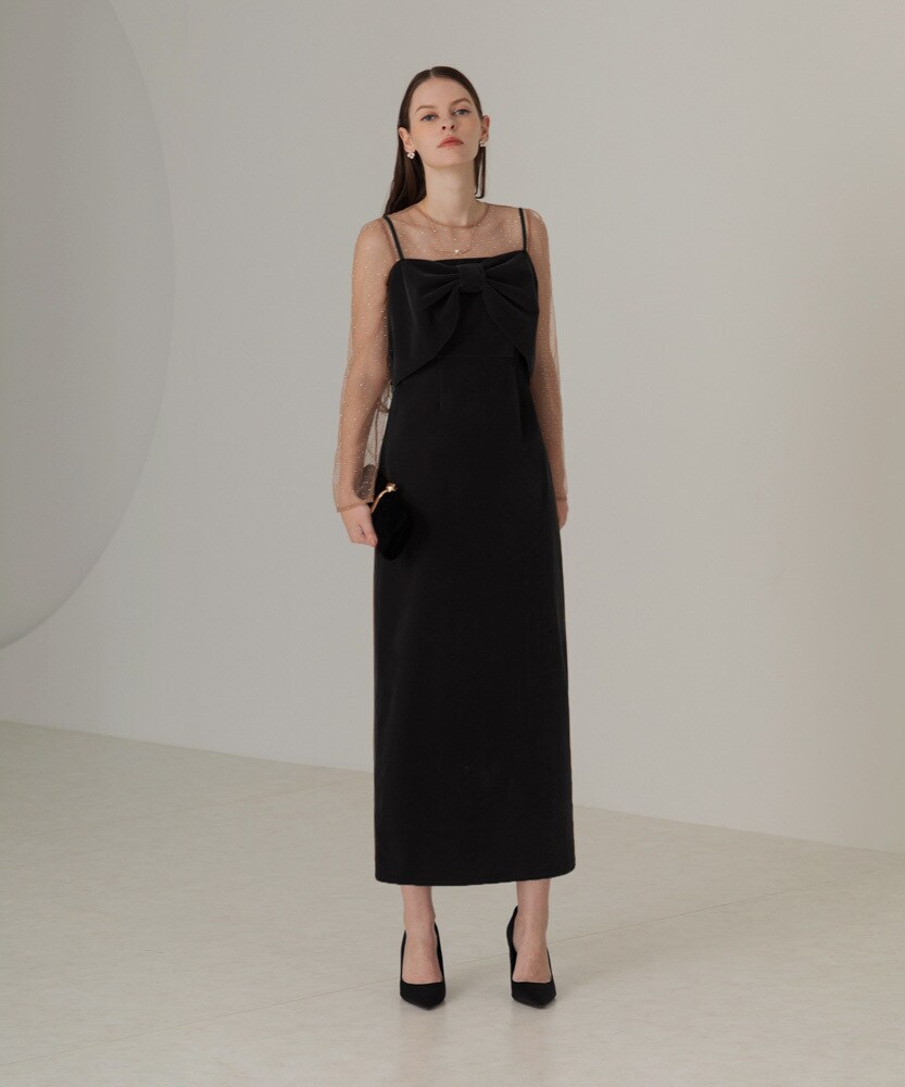 2WAYリボンビスチェドットストーンベロアIラインドレス | レジャ(Leja