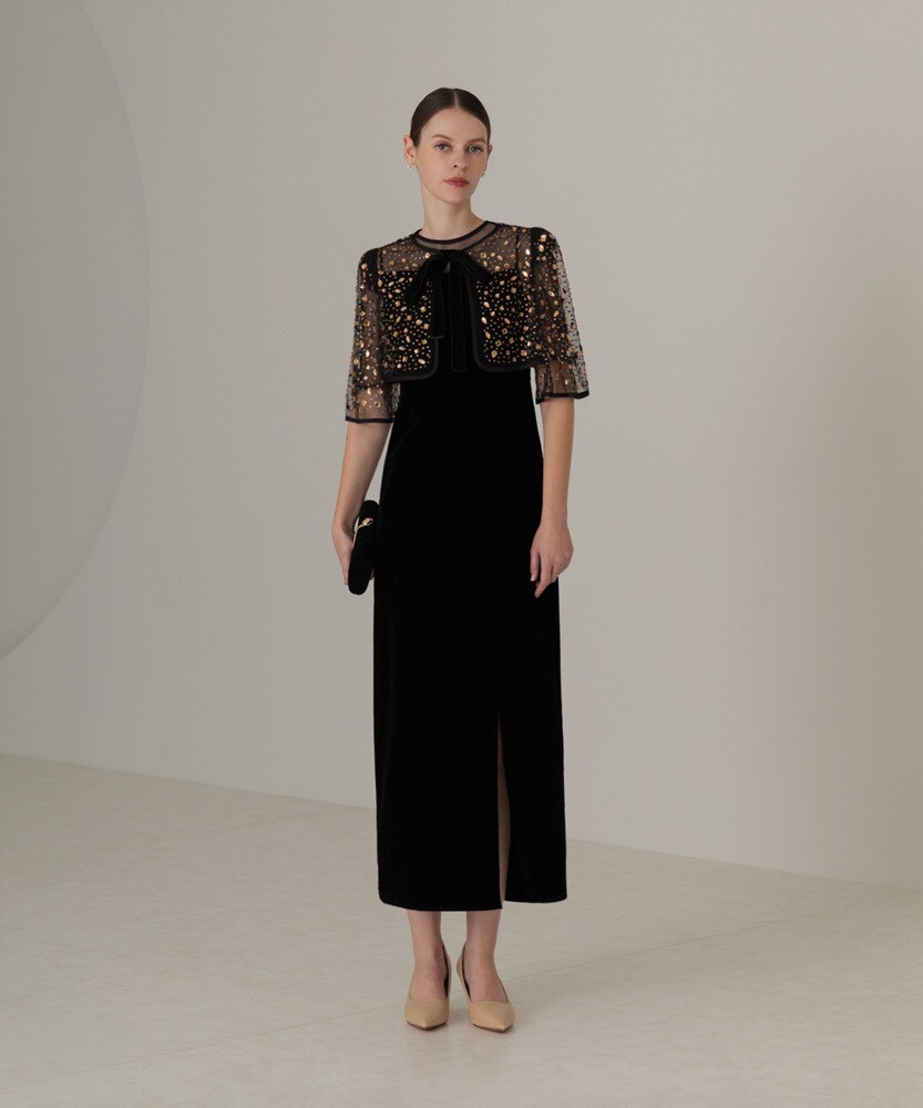 ビジューストーンボレロベロアスリットIラインドレス | レジャ(Leja