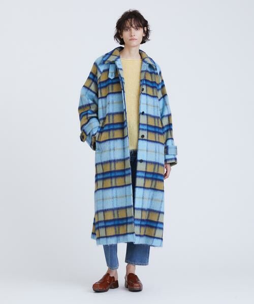 セール】 シャギーチェックステンカラーコート （ステンカラーコート