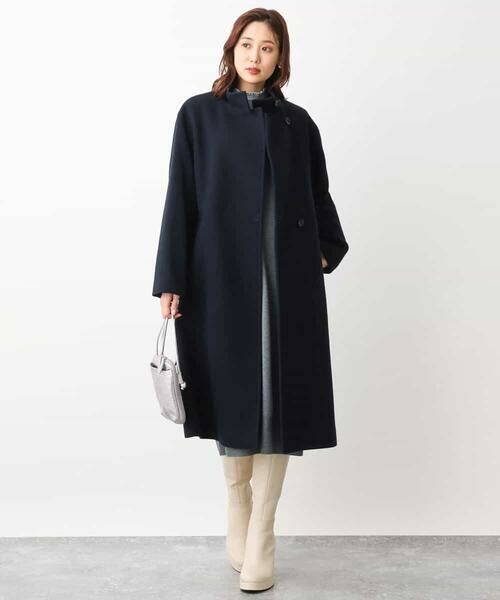 セール】 ウールナイロンモッサ スタンドカラーロングコート （その他
