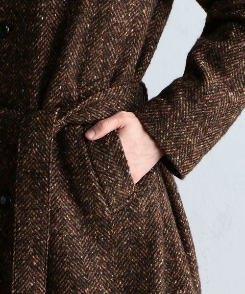 セール】 ウールツイード ベルテッドステンカラーコート MOESSMER