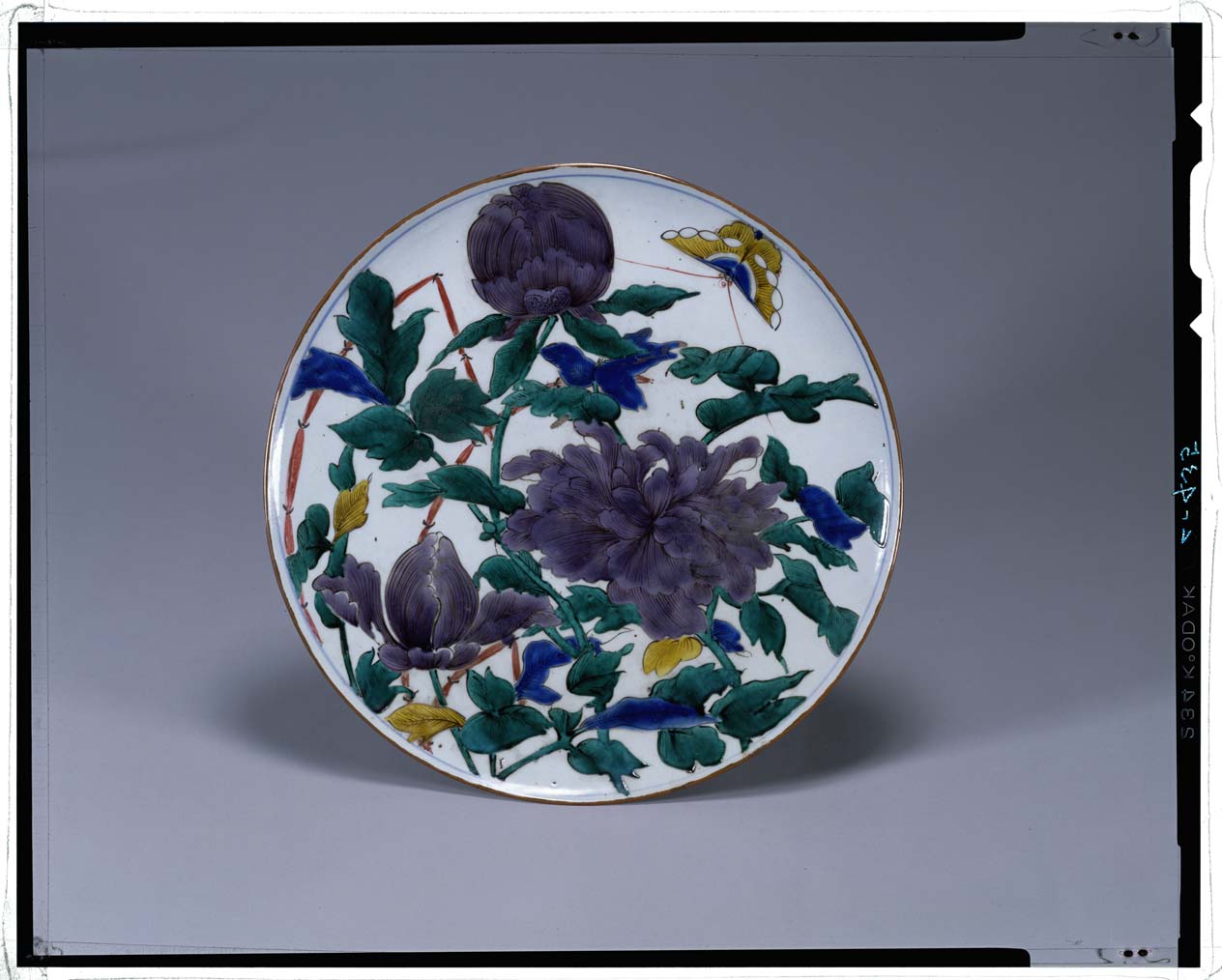 古九谷色絵牡丹蝶々鳥図角皿5客 C0026435 色絵牡丹蝶文大