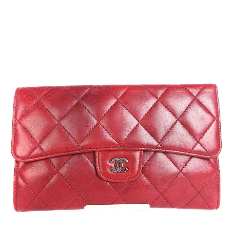 CHANEL キルティング レッド 三つ折り財布