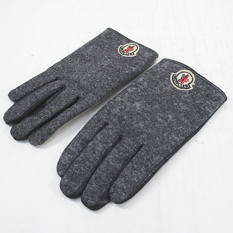 モンクレール MONCLER グローブ 手袋 バイカラー ロゴ コンビ グレー
