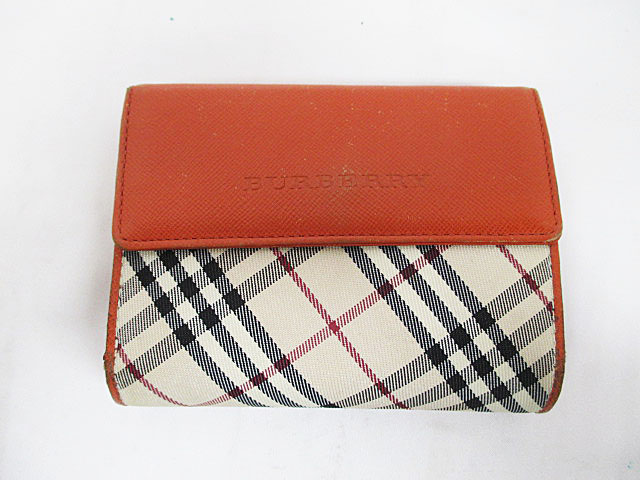 バーバリー BURBERRY 二つ折り財布 ノバチェック ベージュ オレンジ