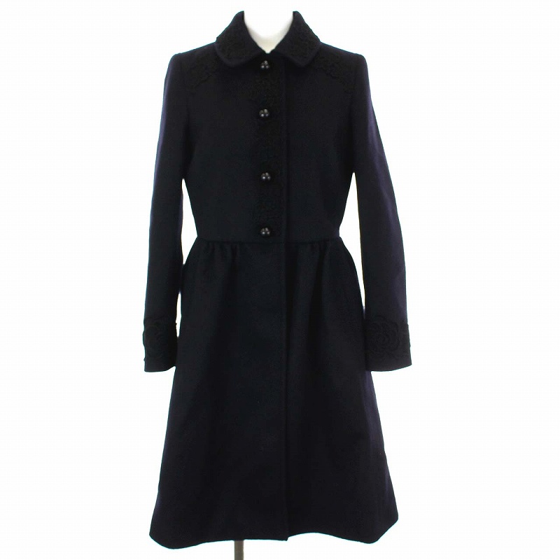 ミュウミュウ miumiu 16AW ウールコート ロング レース装飾 刺繍