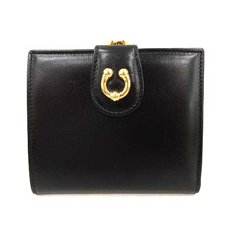 グッチ GUCCI 財布 二つ折り がま口 レザー 黒 ブラック /YM ○D