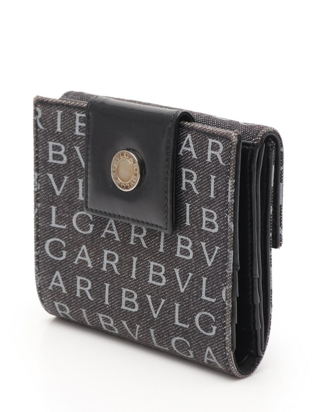 ブルガリ BVLGARI 二つ折り財布 ロゴマニア Wホック グレー 黒 小物