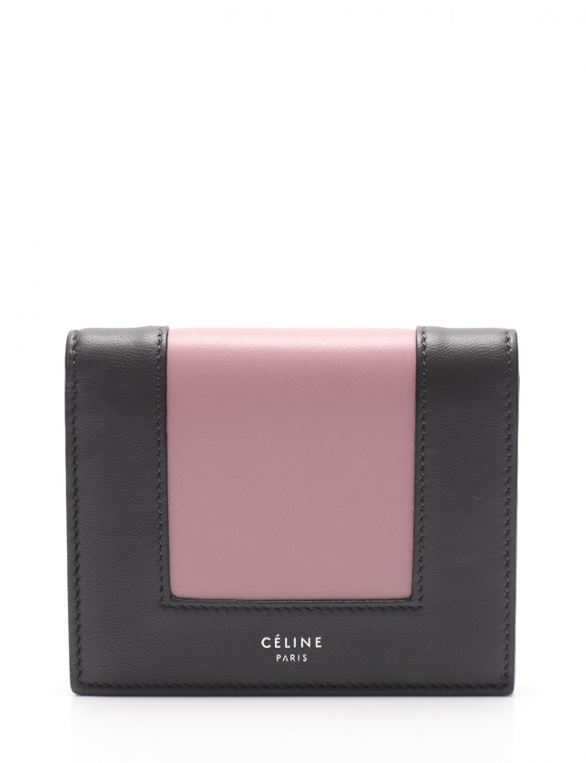 セリーヌ CELINE 二つ折り財布 ダークグレー ピンク 小物 レザー バイ