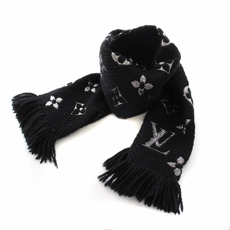 Louis Vuitton ルイヴィトン ロゴマニア マフラー ストール 黒 楽天