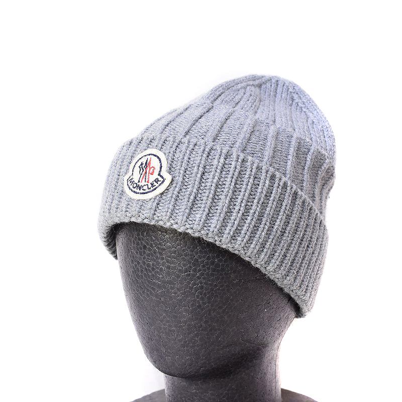 モンクレール MONCLER ニット帽 ビーニー ロゴ ワッペン グレー メンズ