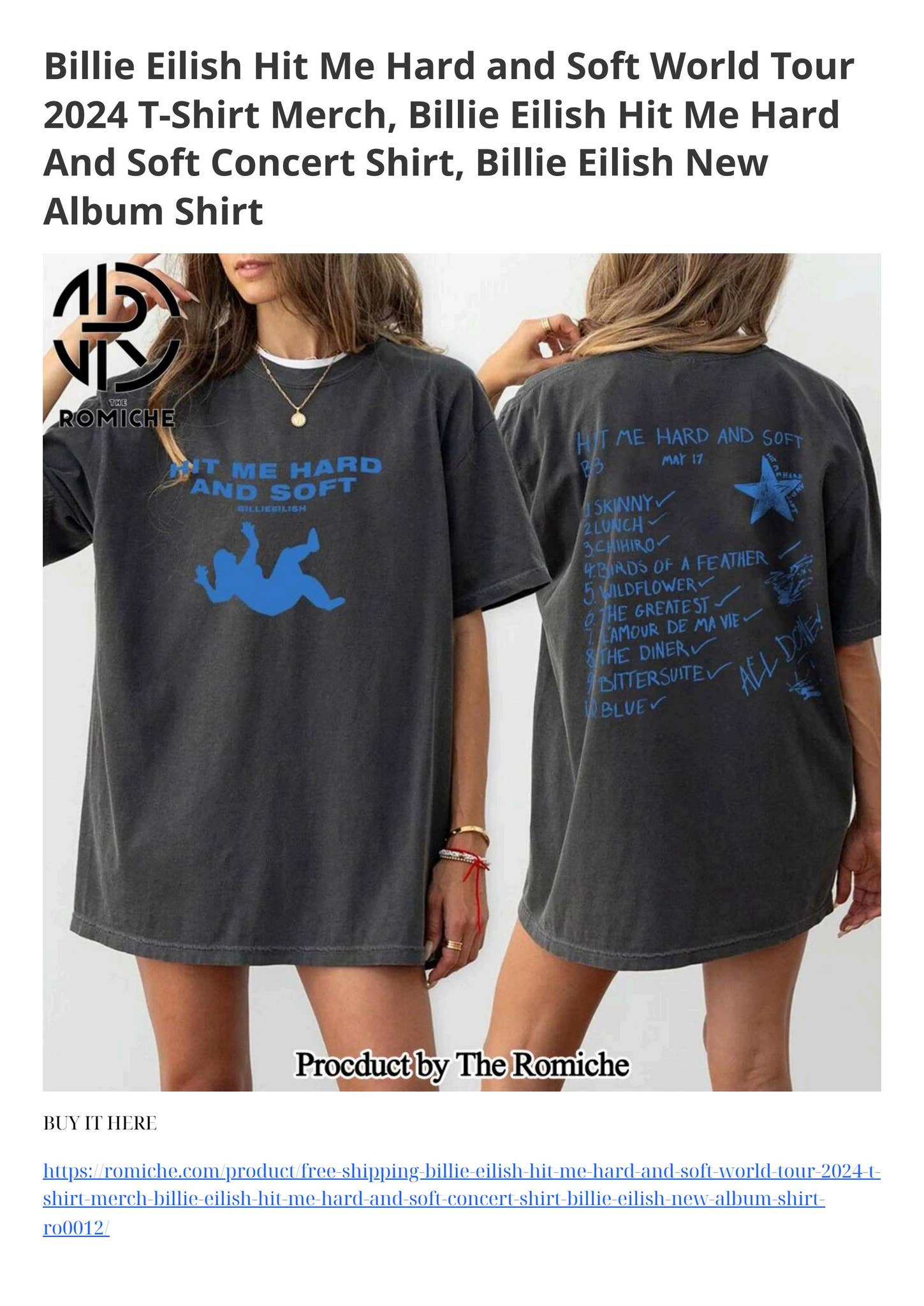 Billie Eilish Hit Me Hard and Soft World Tour 2024 T-Shirt Merch