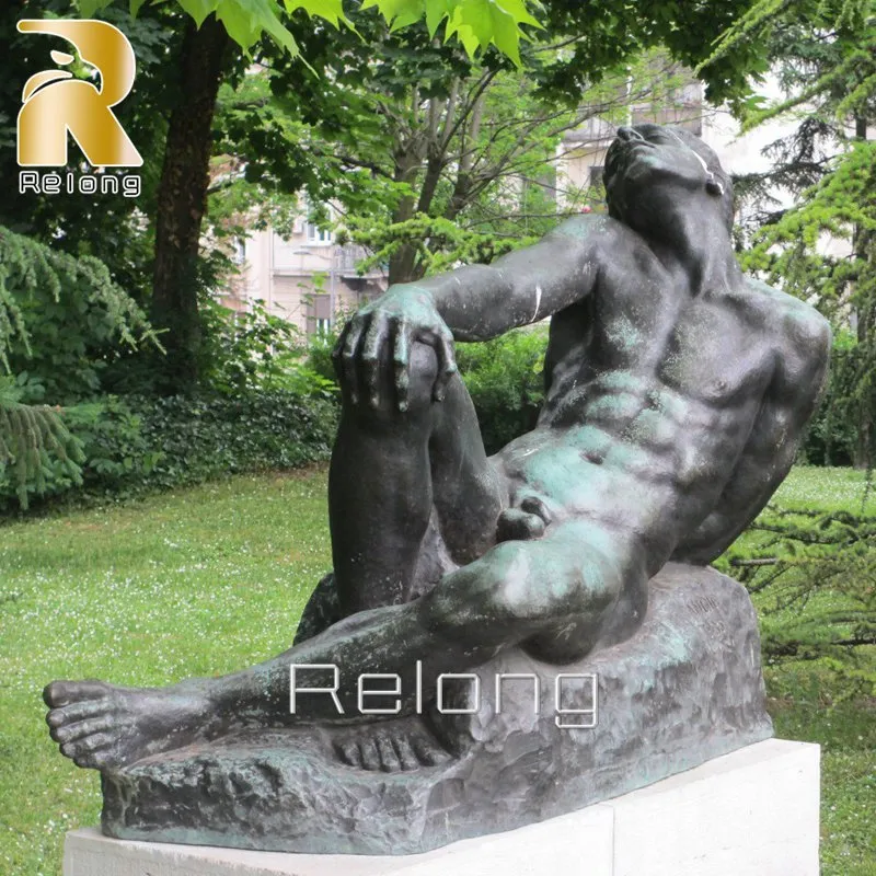 金属製 農夫像 魚籠 竹竿 裸足の老人 人物像 置物 ブロンズ調 彫像 骨董品