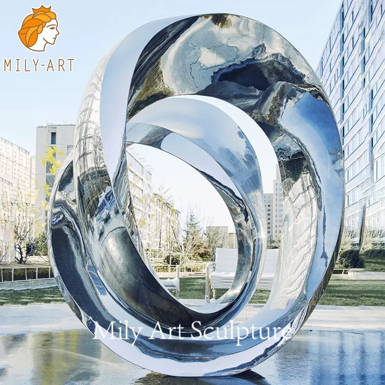 高品質の抽象的な金属庭園彫刻 鏡面ステンレス鋼 ねじれた像 - 中国