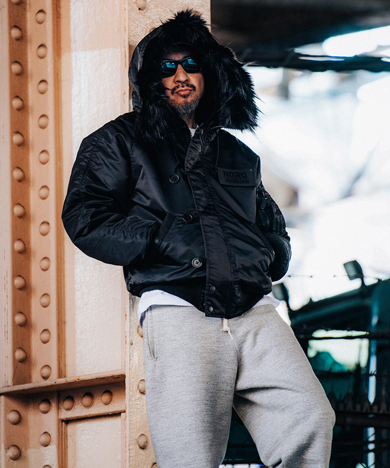 Y2K ファー付きダウンジャケット 平成 ギャル男 光沢 短丈 opium Y2K