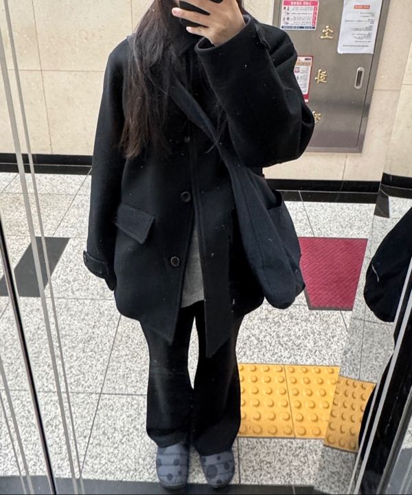 MUSINSA | OHESHIO CHECK HALF WOOL COAT, BLACK