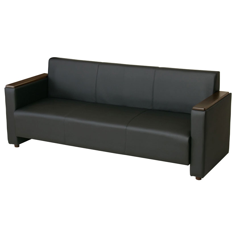 送料無料】 応接ソファ 3人掛け PU張地 木製フレーム 突板張り