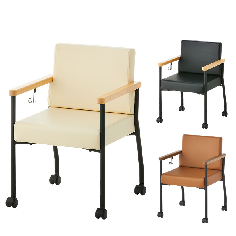 アーム、キャスターチェアー2脚アイボリー