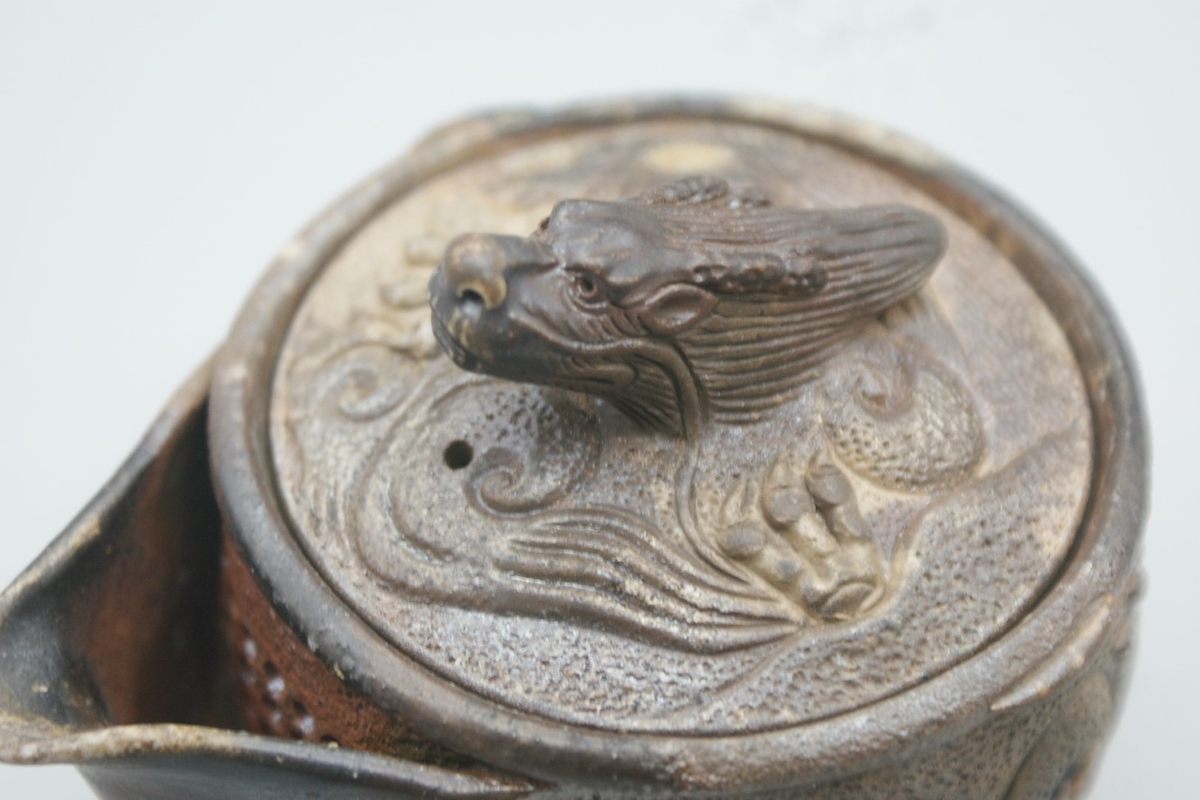 ②最新作 備前焼 小西陶古 手捻り 龍摘み 胴巻龍 宝瓶