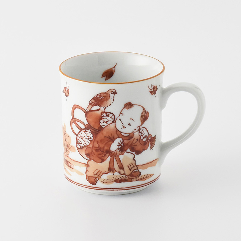 陶房義窯】赤絵唐子絵切立ちマグカップ | 三川内焼オンライン・ショップ