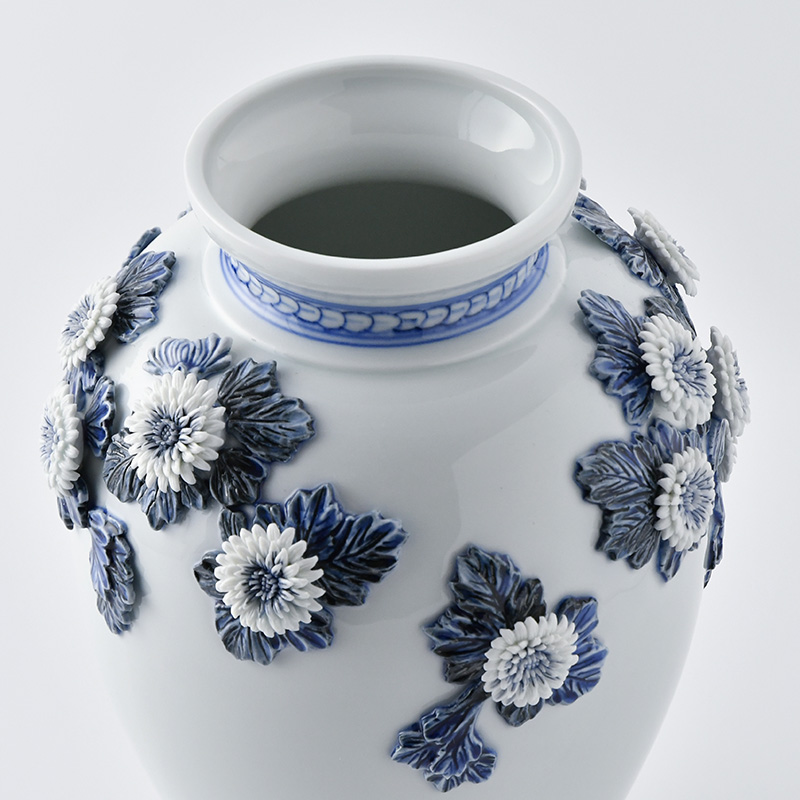 極上細密龍彫り細工 花瓶 真作保証 平戸藩 三川内焼白磁 如意宝珠 白竜