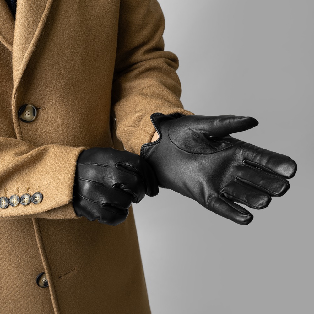 今季 メローラ スエードトープ色 カシミア黒 グローブ 革手袋 MEROLA