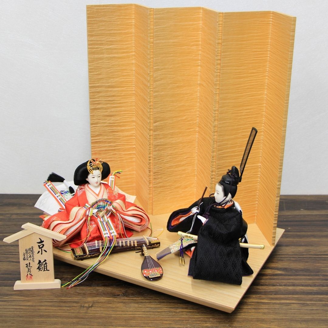 雛人形 安藤桂甫作 京雛 十三番 雅印 No.6 洋金箔押絹シケ貼り六曲屏風