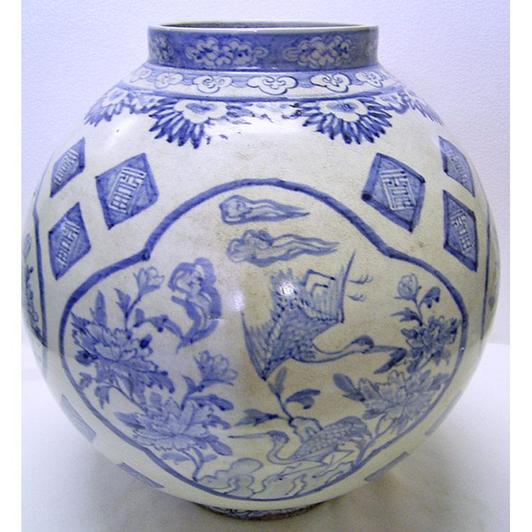 李朝 李朝白磁 染付 朝鮮 壺 瓶 八角 15 コレクター放出品 蔵出し