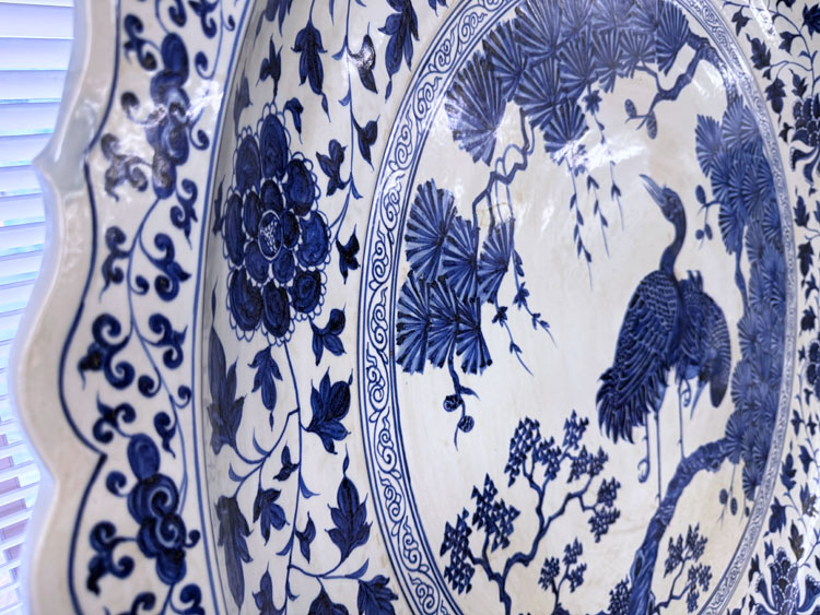 中国 清時代 染付 青華醒獅紋 飾皿 時代保証 中国 清時代 染付 青華