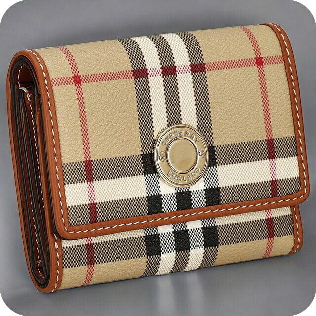 Burberry ギンガムチェック 三つ折り財布 ブラック/ベージュ BURBERRY