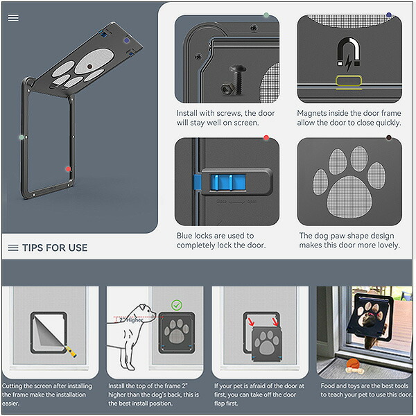 楽天市場】【在庫有り】【簡単DIY】PETLESO 網戸用 ペットドア Sサイズ