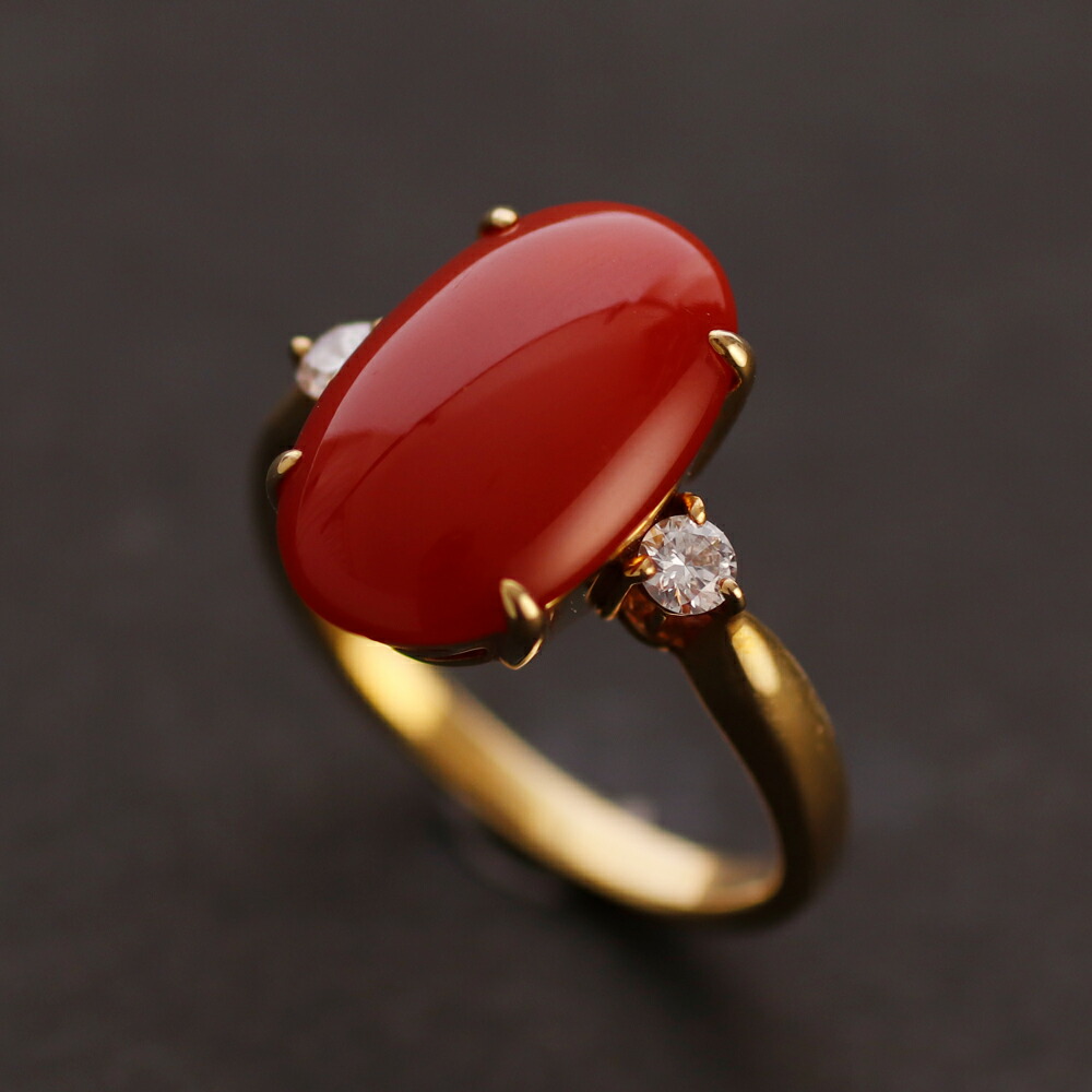 楽天市場】日本産血赤珊瑚オーバルK18リング シンプル 差し色 上品
