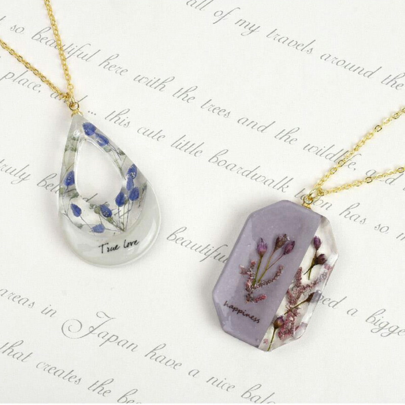 石膏とレジンでつくるフラワーネックレス「クリアブルー」 rsk-258