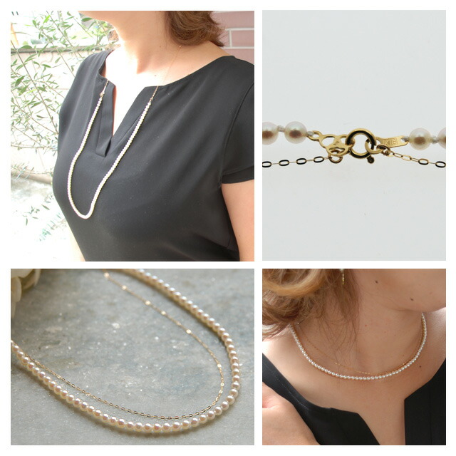 k18 あこや真珠 ネックレス ベビーパール 3.5mm 2way ロングネックレス