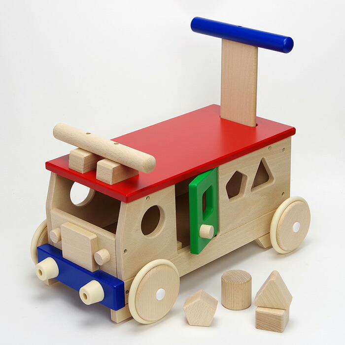 238新品・未使用 木のおもちゃ 手作り木製自動車 バス 木製玩具 乗用