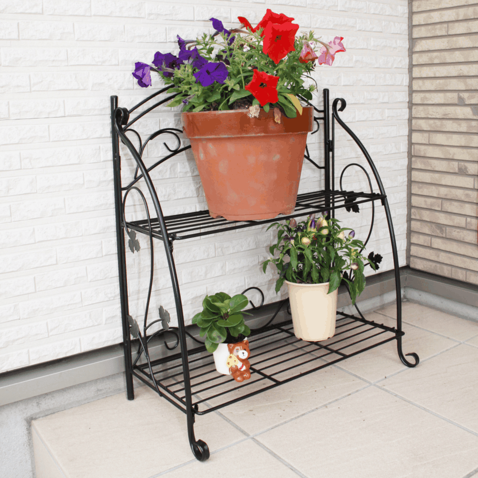 楽天市場】アイアンフラワーシェルフ2段 フラワースタンド フラワー